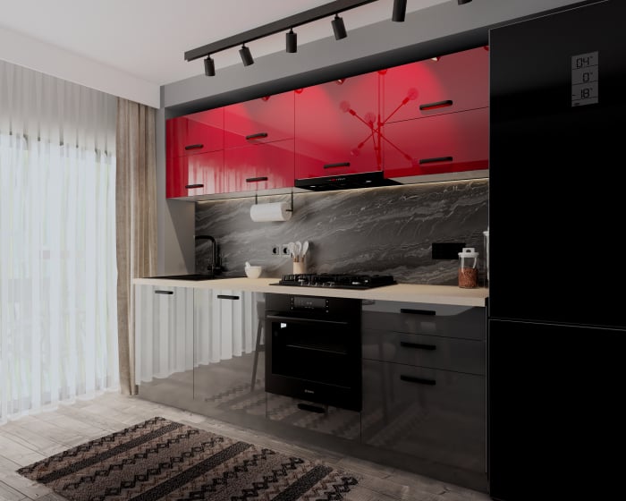 Bucatarie Daria V2, 240x60x200cm, Rosu+Antracit [2]