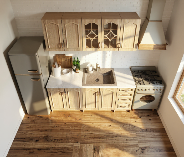 Bucatarie Olea Mebel MDF 2m Mesteacan cu blat intreg [6]