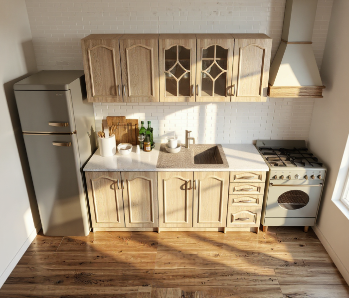 Bucatarie Olea Mebel MDF 2m Mesteacan cu blat intreg [5]