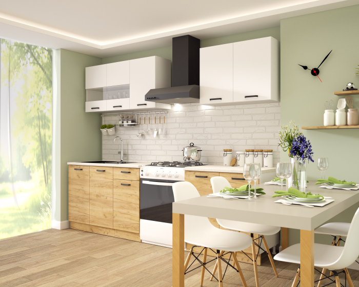 Bucatarie Vio Stejar K003 Alb 2m [3]