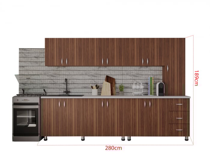 Bucatarie Yustina nuc, 280x43x189cm [4]