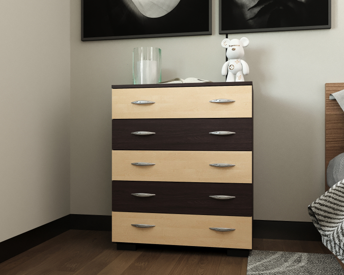 Comoda Alin 5 Sertare Wenge + Mesteacan