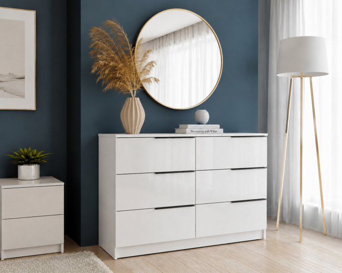 Comoda Prestige 6 Sertare Acril Alb 120x40x77cm [5]