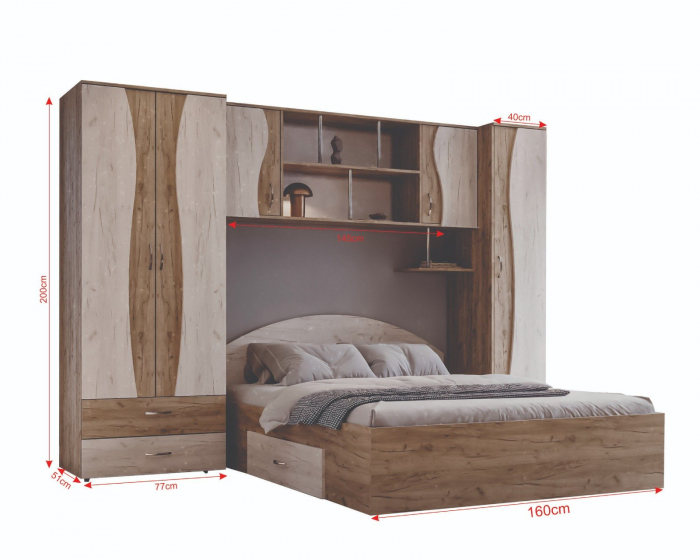 Dormitor Tineret cu D2, 262x51x200 cm, K002/K001 [8]