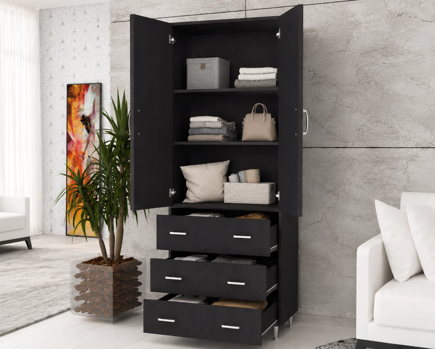 Dulap 2Usi/3Sertare Wenge 70x35x180 cm [2]