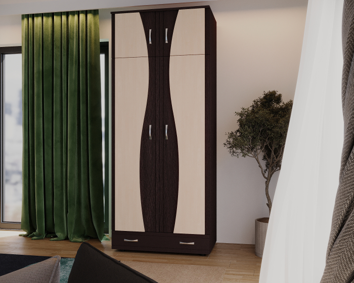 Dulap 2Usi S Despartitor, 90x50x198 cm Wenge+Mesteacan [3]