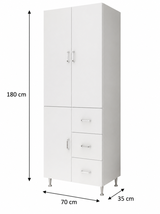 Dulap 3Usi/3Sertar Alb 70x35x180 cm [5]