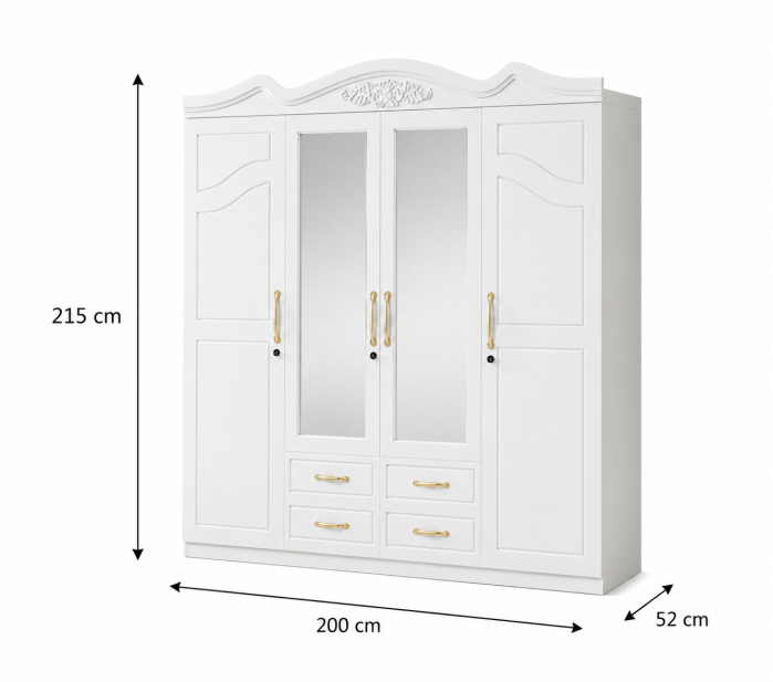Dulap ZQW 034 MDF 4 Usi/4 Sertare Alb 200x52x215 cm [3]
