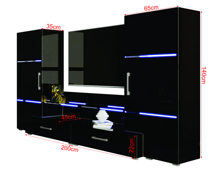 Living Domino 280x45x140 cm, MDF Negru Lucios [8]