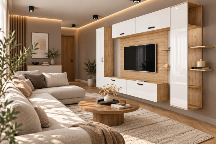 Living MP1 Sonoma + Acril alb, cappuccino, antracit, rosu, negru Sonoma+Alb [3]