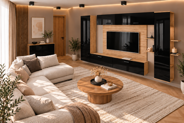 Living MP1 Sonoma + Acril alb, cappuccino, antracit, rosu, negru Sonoma+Negru [4]