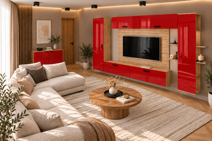 Living MP1 Sonoma + Acril alb, cappuccino, antracit, rosu, negru Sonoma+Rosu [4]