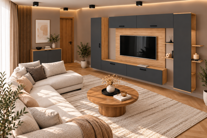Living MP1 Sonoma + Pal alb, antracit, gri ciment Sonoma+Antracit [5]