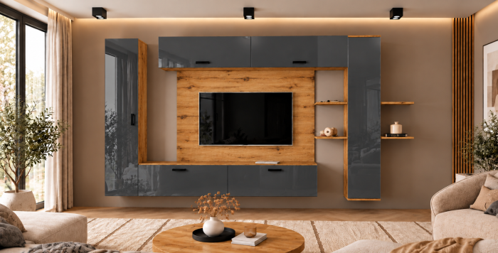Living MP1 Stejar K003 + Acril alb, negru, antracit K003+ANTRACIT [2]