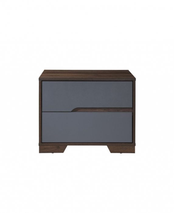Noptiera Nora cu 2 sertare, culoare Gri + Nuc, 60x45x47cm