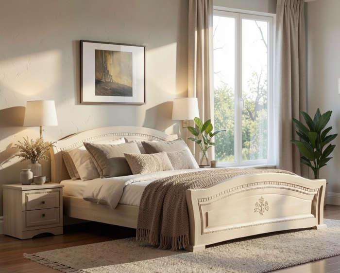 Pat cu 2 noptiere Milano Mesteacan