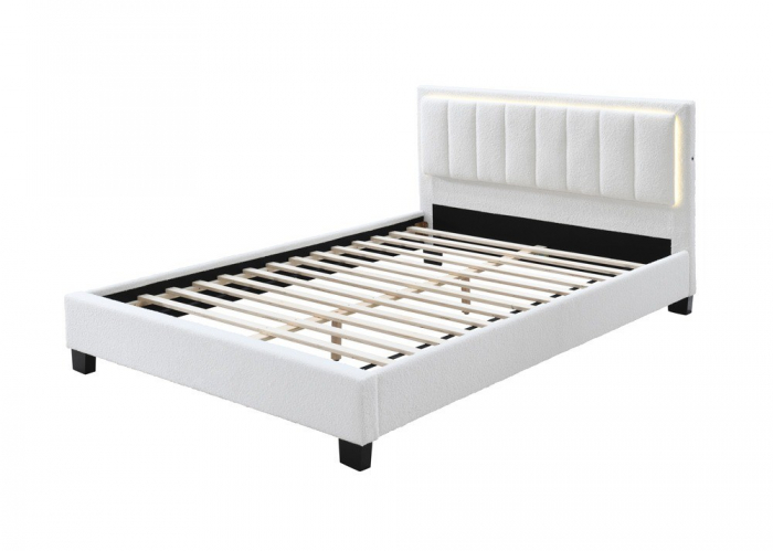 Pat tapitat Comfort 1 cu LED, 180x200, cadru din lemn cu somiera fixa, culoare Crem [2]