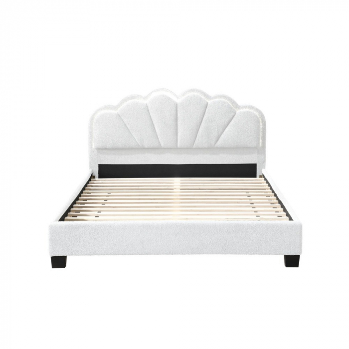 Pat tapitat Comfort 2 cu LED, 180x200, cadru din lemn cu somiera fixa, culoare Crem [2]