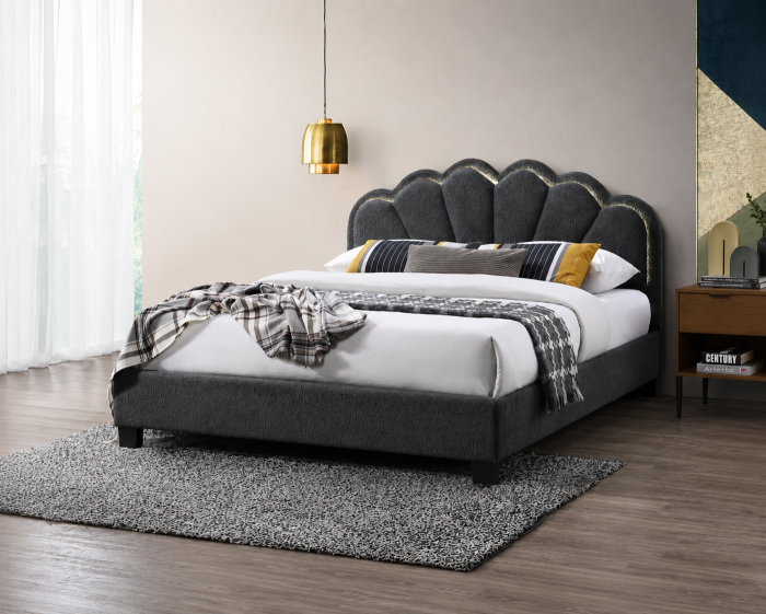 Pat tapitat Comfort 2 cu LED cadru din lemn cu somiera fixa Gri 160x200 cm