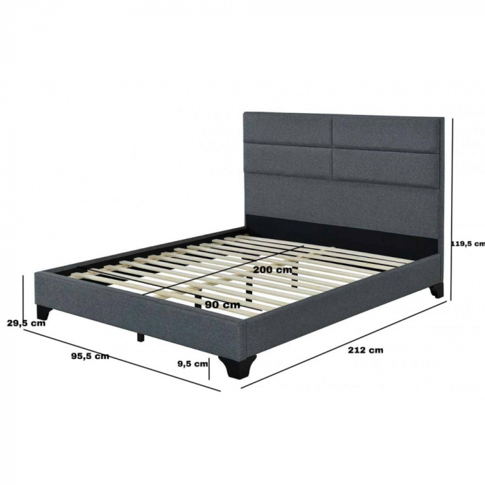 Pat tapitat Houston 90x200cm, suport saltea inclus, culoare Gri [5]