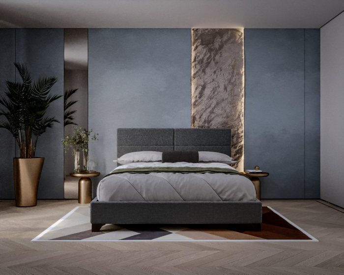 Pat tapitat Houston 90x200cm, suport saltea inclus, culoare Gri [3]