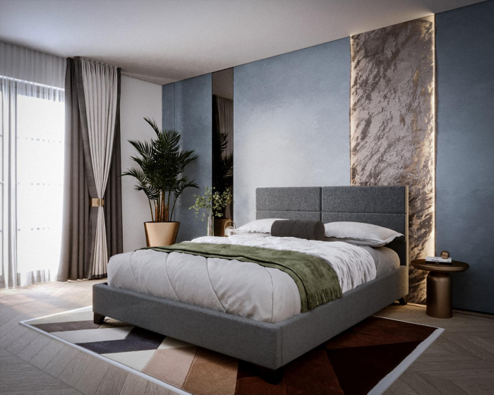 Pat tapitat Houston 90x200cm, suport saltea inclus, culoare Gri