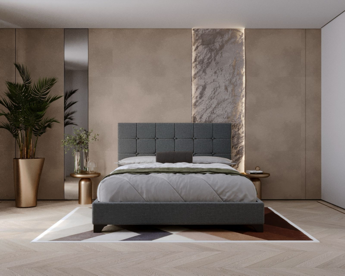 Pat tapitat Modern 140x200cm, suport saltea inclus, culoare Gri