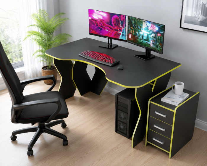 Set Birou PC cu Noptiera KL 9.0 Wenge Galben [2]