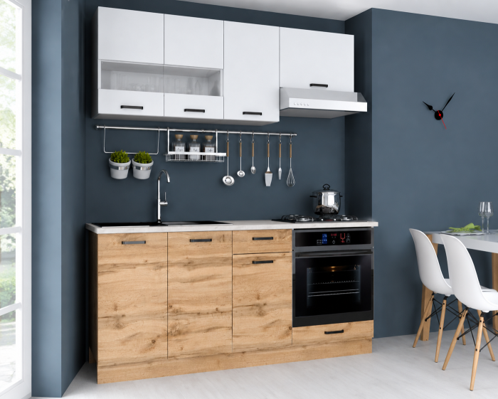 Set Bucătărie Vio Stejar k003 Alb 180x60x200 cm [2]