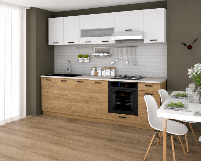 Set Bucătărie Vio Stejar K003 Alb 260x60x200 cm [2]