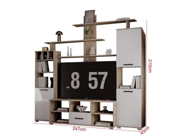 Set Living Geo , 247x45x210 cm, Stejar k002 /Acril Alb [5]