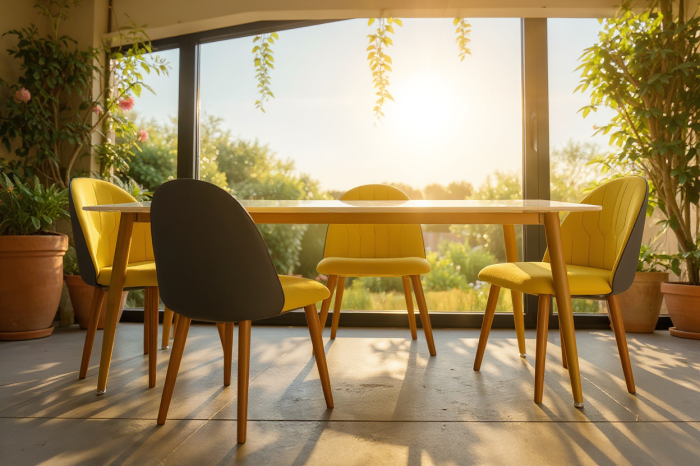 Set masa cu 4 scaune HA02 Gri Galben 160x80x74 cm [4]