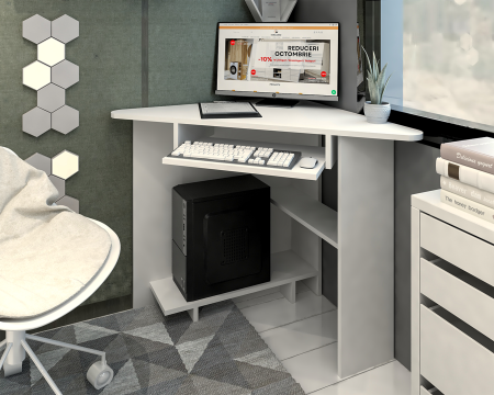 MOBILIER BIROU - Birou pe Colt SU15 Ro, 76x76x75 cm, Alb