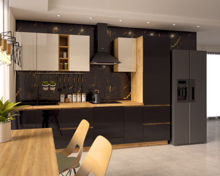 Bucatarii - Bucatarie Chelsea, Stejar K003 - Alb/Negru, 300x60x215cm