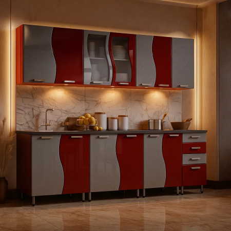 MOBILIER BUCATARIE - Bucatarie CIP S MDF Rosu Metalizat 2,6m