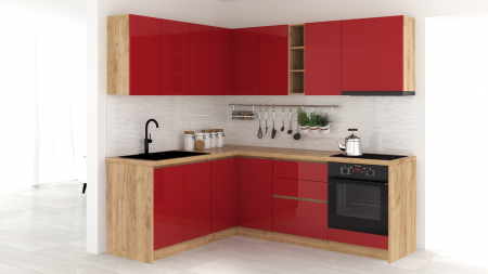 MOBILIER BUCATARIE - Bucatarie colt Chelsea V1, Rosu