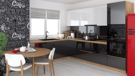 Bucatarie colt Chelsea V2, 221/300x60x200 cm, Alb/Antracit /Stejar K003 [0]