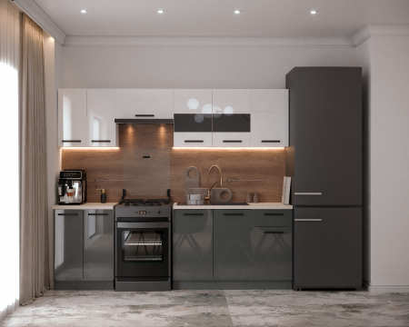 MOBILIER BUCATARIE - Bucatarie Daria, 240x60x200cm, Alb+Antracit