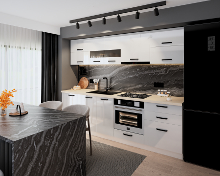 Bucatarie Daria MDF, V1 260x60x200cm, Alb [3]