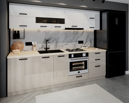 Bucatarie Daria MDF,V1  260x60x200cm, Alb+Cappuccino [2]