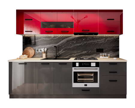 Bucatarie Daria MDF, V1 260x60x200cm, Rosu+ Antracit [4]