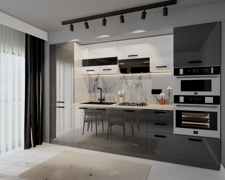 Bucatarie Daria, MDF Alb+Antracit, 303x60x200cm [3]