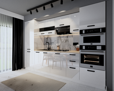 Bucatarie Daria, MDF Alb Lucios, 300x60x200cm [1]