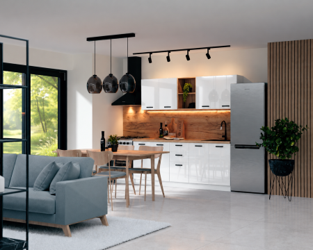 MOBILIER BUCATARIE - Bucatarie Daria MDF V1, 200x60x200cm, Acril Alb