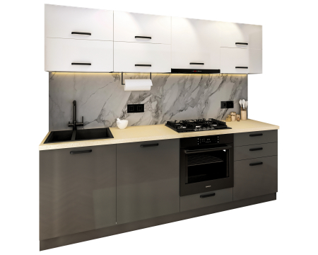 Bucatarie Daria V2, 240x60x200cm, Alb+Antracit [4]