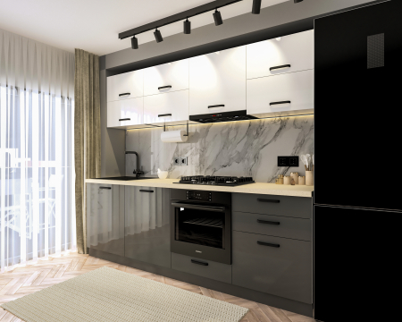 Bucatarie Daria V2, 240x60x200cm, Alb+Antracit [2]