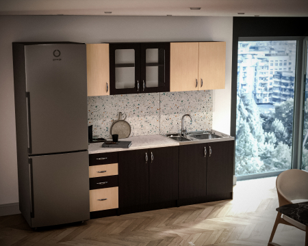 MOBILIER BUCATARIE - Bucatarie Venus Ro 2.0m, Wenge + Mesteacan