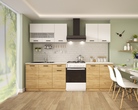 MOBILIER BUCATARIE - Bucatarie Vio Stejar K003 Alb 2m