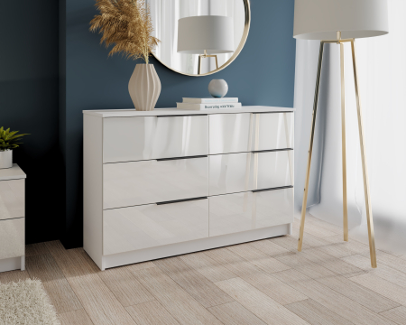 Comode - Comoda Prestige 6S Acril Alb 120x40x77 cm