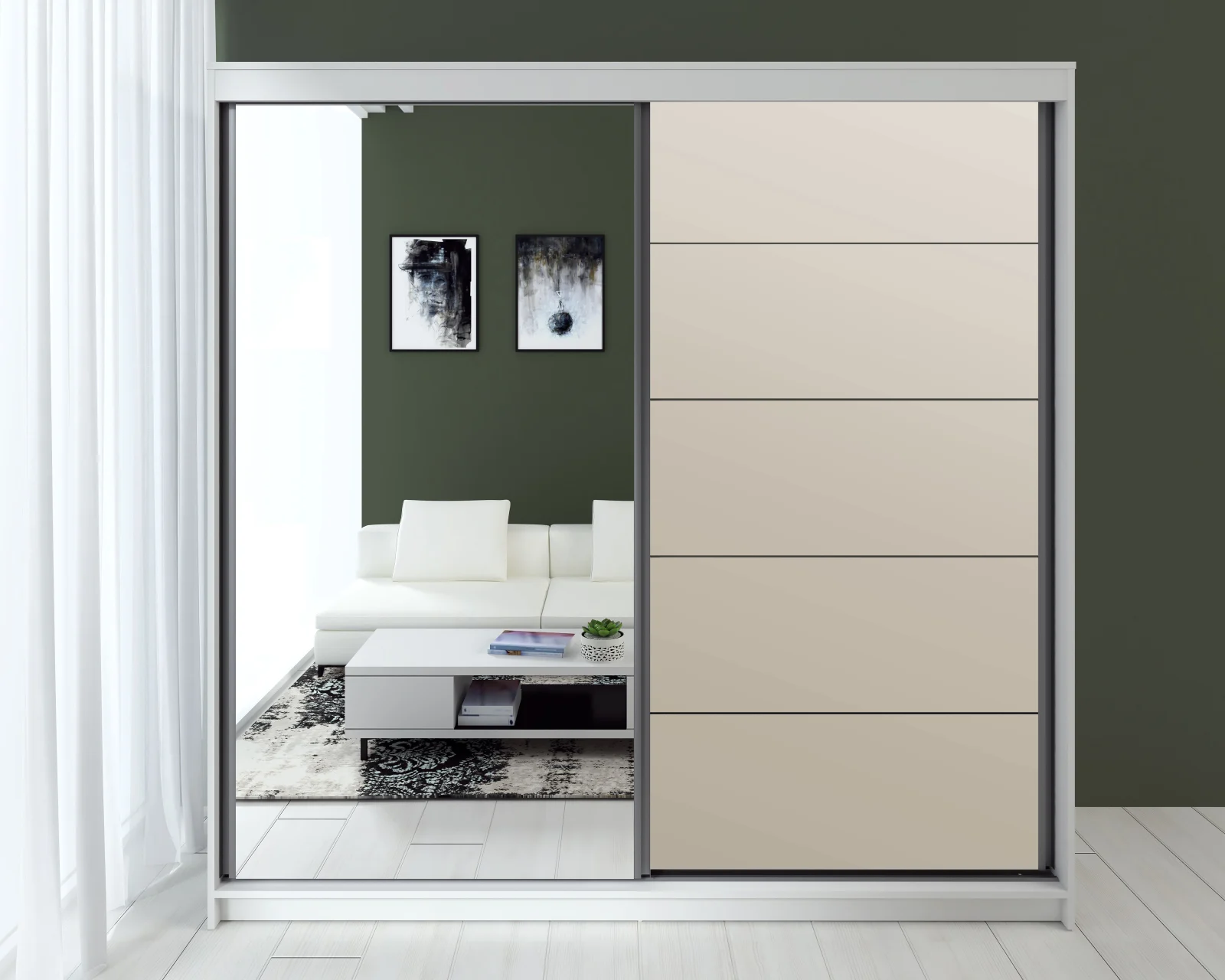 Dulapuri - Dressing Smart MDF Acril Cappuccino 180x60x200 cm